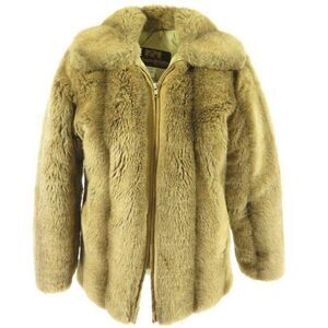 Vintage 70s Hansa Branta Faux Fur Jacket M Brown Coat Goose Down Pockets Zipper